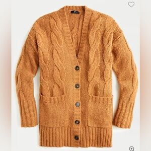 J. Crew Brown Rust Wool Alpaca Blend  Cable Knit Oversized Cardigan Size M